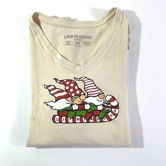 Life is Good Christmas Elf's Toboggan Ride Women's Medium Crusher Long Sleeve T - Picture 1 of 10